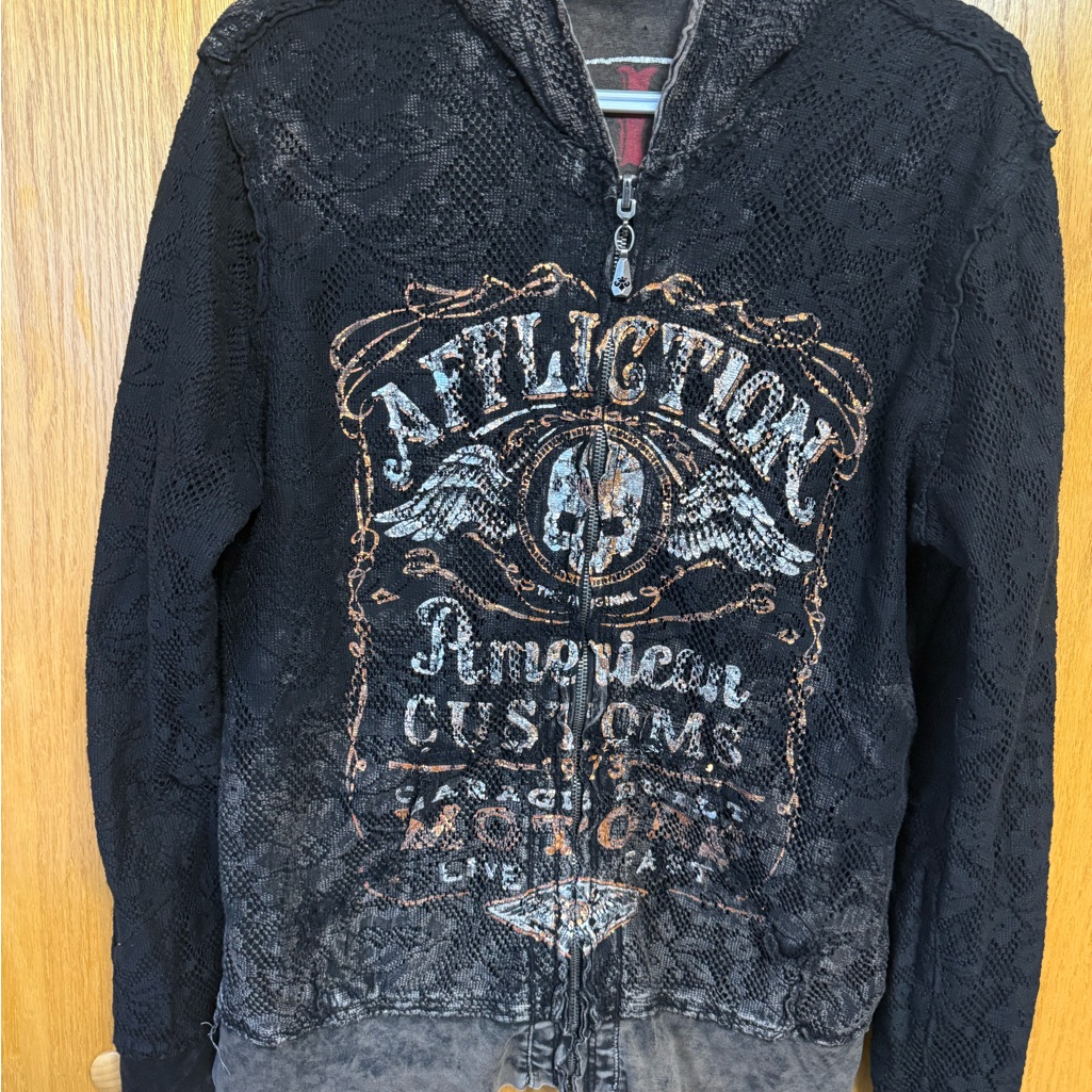 Affliction Black And Gray Zip Up Sweater